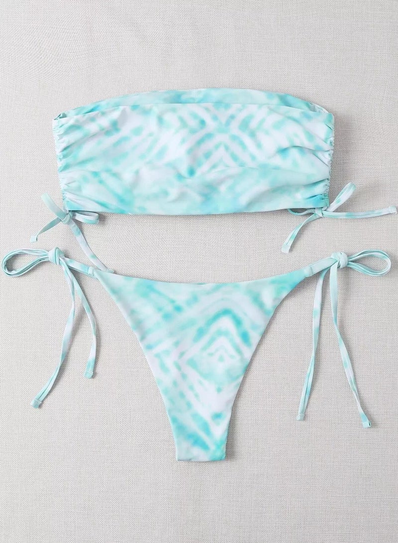 Generic Tie Dye Bandeau Thong Bikini Swimsuit - Image 3
