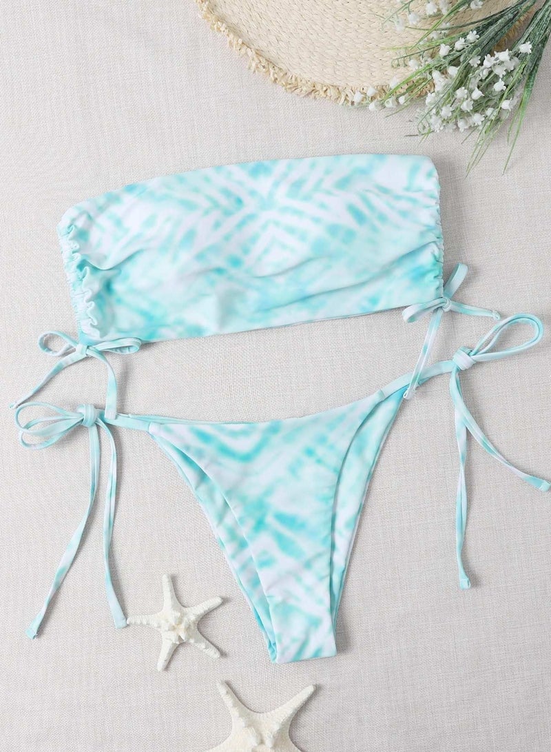 Generic Tie Dye Bandeau Thong Bikini Swimsuit - Image 1