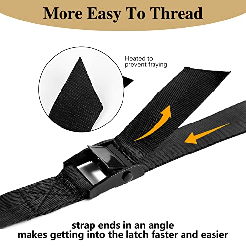 HUANSHA 5Pack Cam Buckle Tie Down Straps, 1" x 4 ft Heavy Duty Lashing Secure Strap Adjustable Black Pull Cinch Strap for Kayak, Cargo, Luggage, Bicycles,Truck, Car Roof Rack, Moving - Image 3