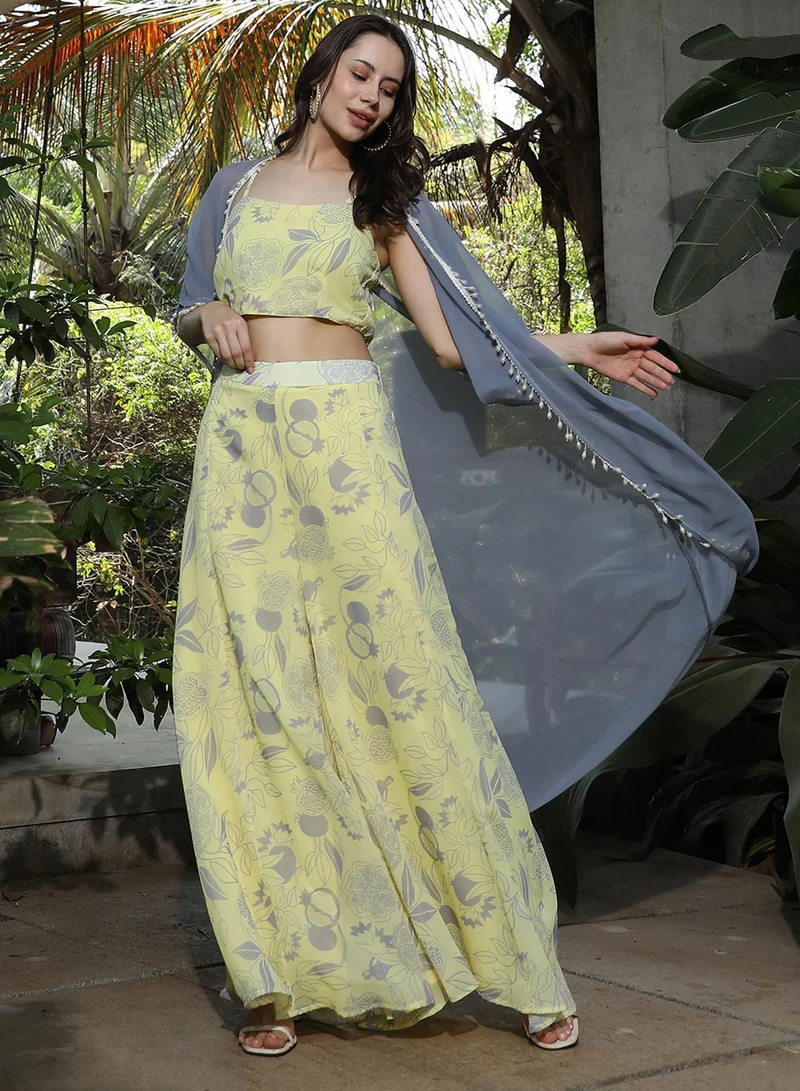 QISSA Women's Lemon Yellow & Coin Grey Contrast Pomelle Co-Ord Set