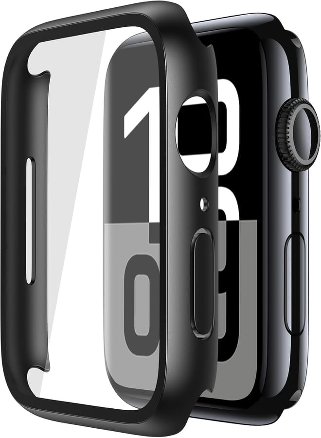 حزمة Misxi من 2 غلاف حماية صلب من PC مع واقي شاشة مقسى لسلسلة Apple Watch 10 (2024) 46 مم، غلاف رفيع للغاية مقاوم للسقوط والخدوش باللون الأسود غير اللامع