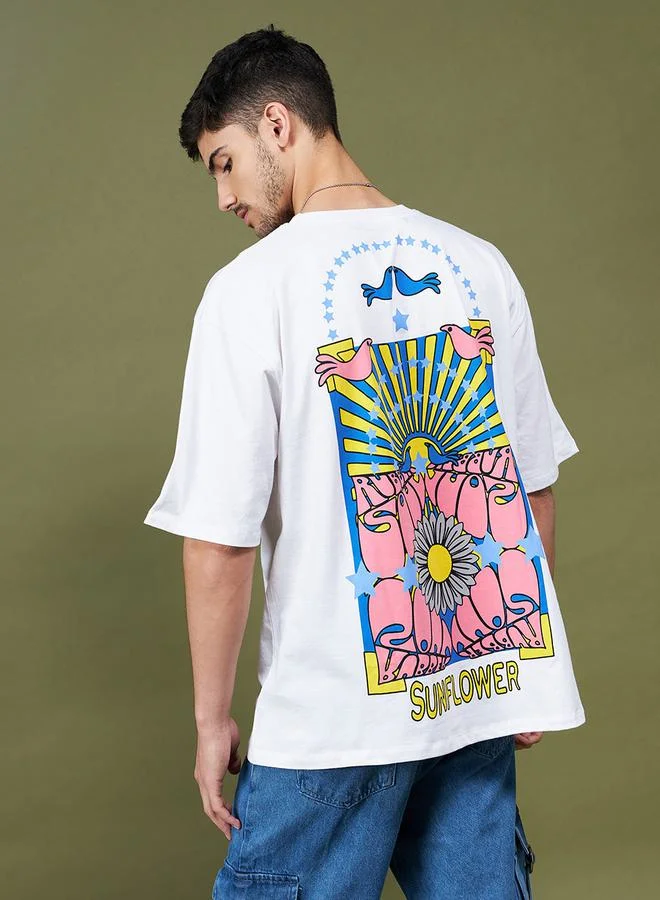 Mascln Sassafras Oversized Sunflower Graphic T-Shirt by Styli
