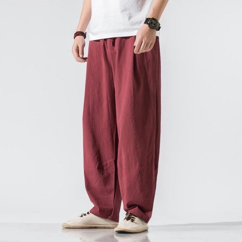 Traditional Chinese Mens Linen Loose Harem Pants Black - Image 2