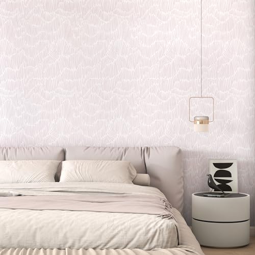 Theper Pink Striped Wallpaper Peel and Stick Wallpaper Boho 17.3"×78.8" Simple Modern Removable Self Adhesive Wall Paper for Bedroom Cabinets Waterproof White and Pink Contact Paper Vinyl Roll - Image 4