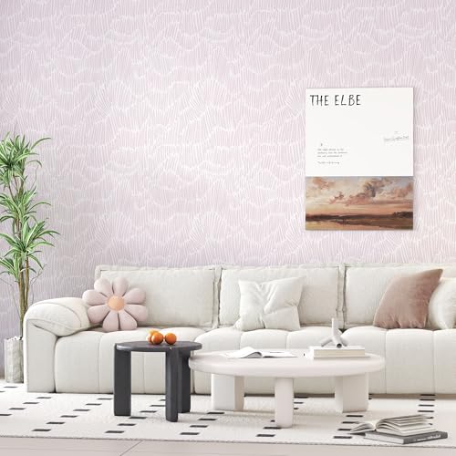 Theper Pink Striped Wallpaper Peel and Stick Wallpaper Boho 17.3"×78.8" Simple Modern Removable Self Adhesive Wall Paper for Bedroom Cabinets Waterproof White and Pink Contact Paper Vinyl Roll - Image 2