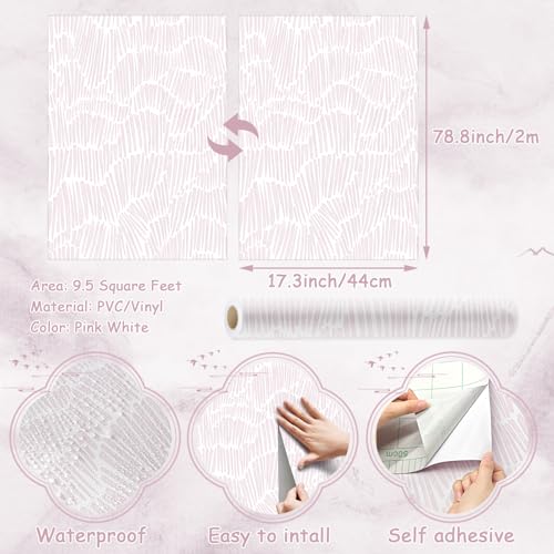 Theper Pink Striped Wallpaper Peel and Stick Wallpaper Boho 17.3"×78.8" Simple Modern Removable Self Adhesive Wall Paper for Bedroom Cabinets Waterproof White and Pink Contact Paper Vinyl Roll - Image 3