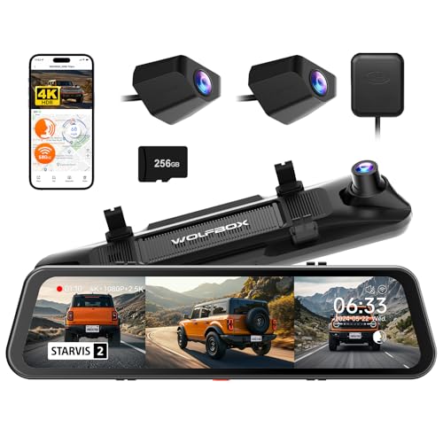 WOLFBOX G900 Tripro Bumper Version 3 Channel 4K Mirror Dash Cam, 8MP STARVIS 2 IMX678 Night Vision, 4K+2.5K+1080P Front and Rear Bumper Dash Cam, 5.8GHz WiFi, Voice Control, Includes 256GB Card & GPS - Image 1