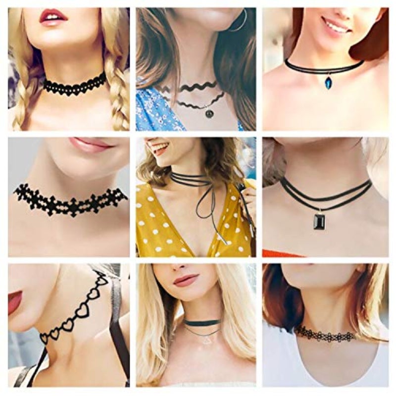 Gothic Choker Black Alloy Multilayer Leather Lace Velvet Hollow Flower - Distinctive Euramerican Style Sexy Necklace for Dating Work Parties Daily Wear Gift Recipients - Image 3