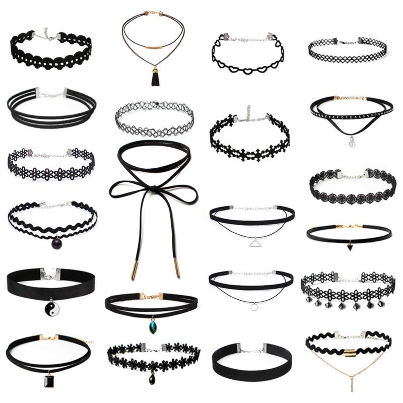 Gothic Choker Black Alloy Multilayer Leather Lace Velvet Hollow Flower - Distinctive Euramerican Style Sexy Necklace for Dating Work Parties Daily Wear Gift Recipients - Image 1