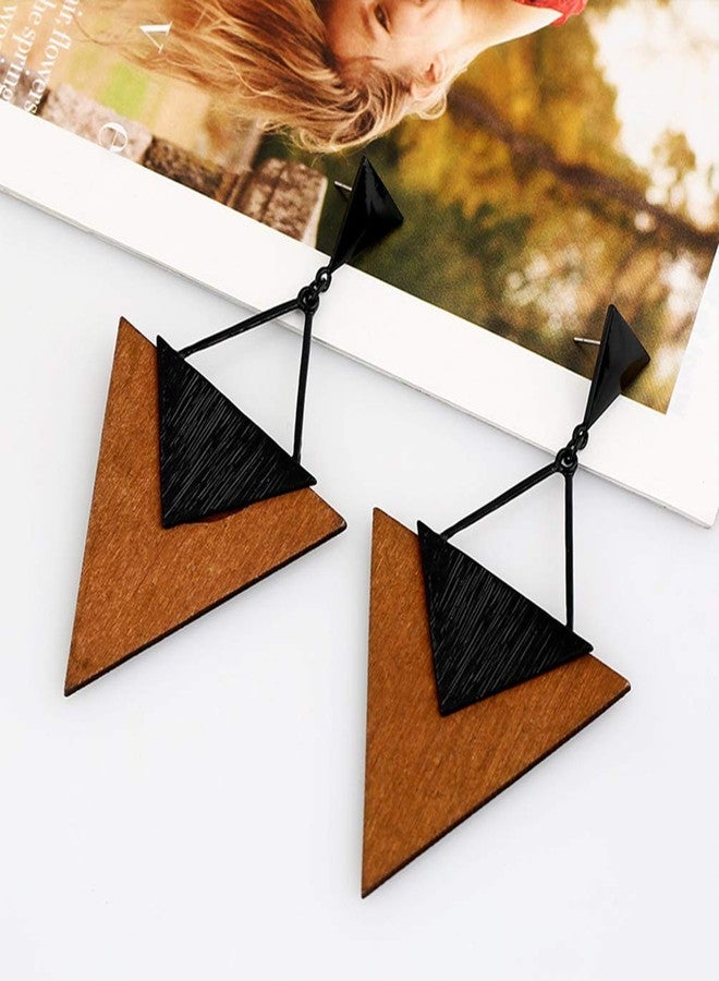 ALoveSoul Fashion Wood Earrings - Big Triangle Earrings for Women Beautiful Dangling Ladies Boho Jewelry, Hypoallergenic Statement Earrings - Image 3