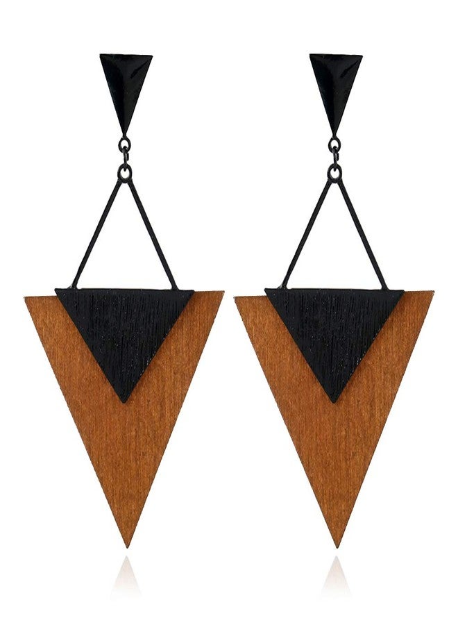 ALoveSoul Fashion Wood Earrings - Big Triangle Earrings for Women Beautiful Dangling Ladies Boho Jewelry, Hypoallergenic Statement Earrings - Image 1