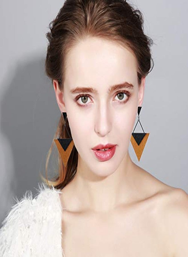 ALoveSoul Fashion Wood Earrings - Big Triangle Earrings for Women Beautiful Dangling Ladies Boho Jewelry, Hypoallergenic Statement Earrings - Image 2