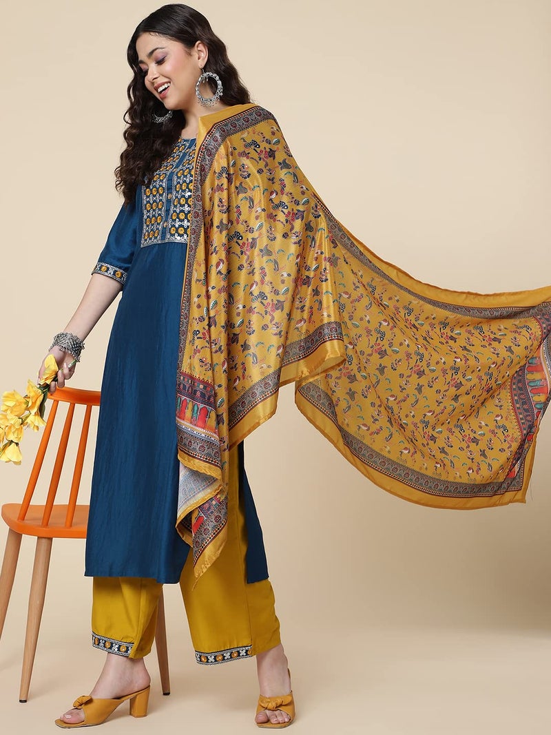 Shiv Textiles Silk Embroidered Kurta Set for Women (224-Blue-S) - Image 5