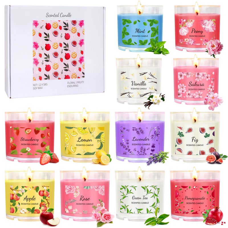 FURNIZONE Scented Candles for Home, 12 Pack Candle Set for Women, Small Soy Candles Bulk, Mothers Day Gifts from Daughter - Mini Candle Gift Set for Bridesmaid Anniversary Birthday Valentines Christmas - Image 1