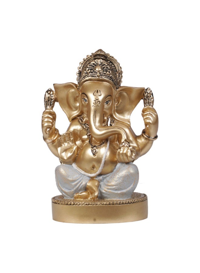 Home auraa Lord Ganesha Idol Showpiece | Premium Polyresin Ganesh Statue for Home Décor | Decorative Ganpati Murti | Gold & White Finish | 14.1 x 10.2 x 12 CM