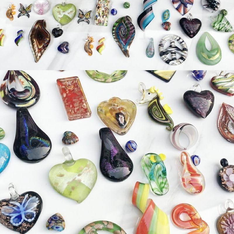 YISSEN RISEON Random 12 pcs Handmade Murano Lampwork Glass Pendants Teardrop Water Drop Glass Pendant Necklace Murano Glass Jewelry Italian Style Jewelry Charm - Image 2