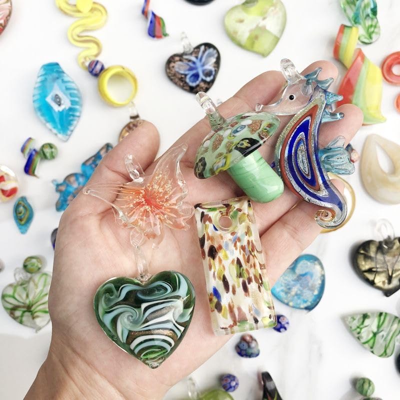YISSEN RISEON Random 12 pcs Handmade Murano Lampwork Glass Pendants Teardrop Water Drop Glass Pendant Necklace Murano Glass Jewelry Italian Style Jewelry Charm - Image 5