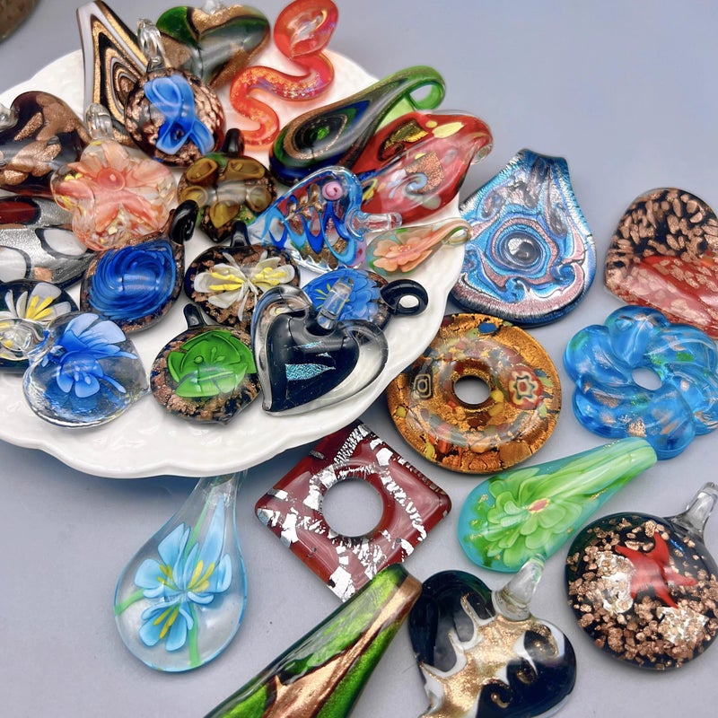 YISSEN RISEON Random 12 pcs Handmade Murano Lampwork Glass Pendants Teardrop Water Drop Glass Pendant Necklace Murano Glass Jewelry Italian Style Jewelry Charm - Image 3