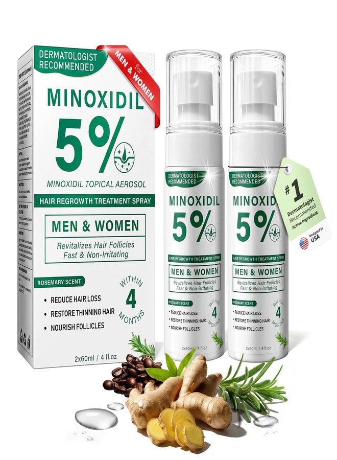 SHIUMORE 5% Minoxidil Hair Regrowth Spray for Men and Women with Rosemary Scent – 2 x 60ml Value Pack for 4+ Months – Lightweight Non Greasy Mist for Thinning Hair Receding Hairline Crown Support (Rosemary) - Image 1