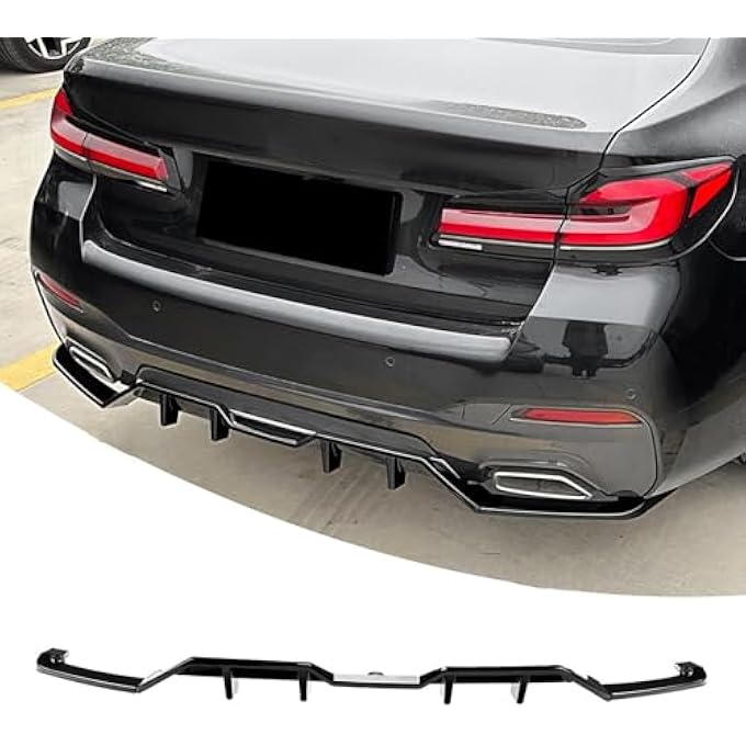 FINMOKAL Gloss Black Rear Diffuser Lip Compatible with 2021-2023 BMW 5 Series G30 LCI M Sport, Rear Lower Bumper Lip Spoiler Diffuser - Image 1