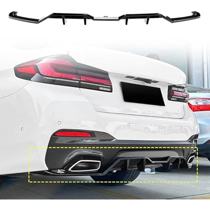 FINMOKAL Gloss Black Rear Diffuser Lip Compatible with 2021-2023 BMW 5 Series G30 LCI M Sport, Rear Lower Bumper Lip Spoiler Diffuser - Image 3