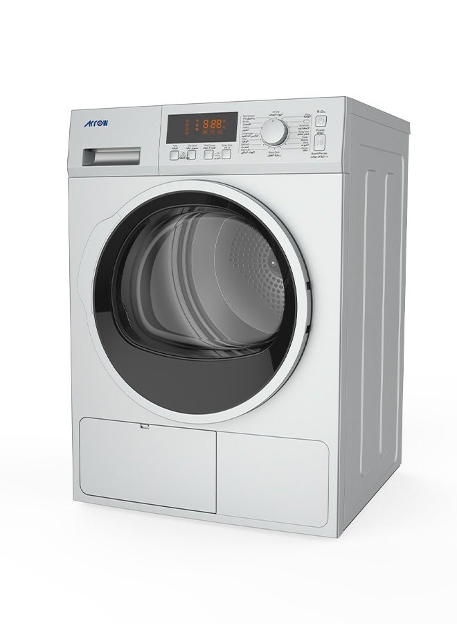 Arrow - 8Kg Heat Pump Clothes Dryer, 15 Programs, LED Display, 170° Door Open Angle, Anti-Crease Function, Round Door Style | Model Name: RO-08GDHS - Image 1