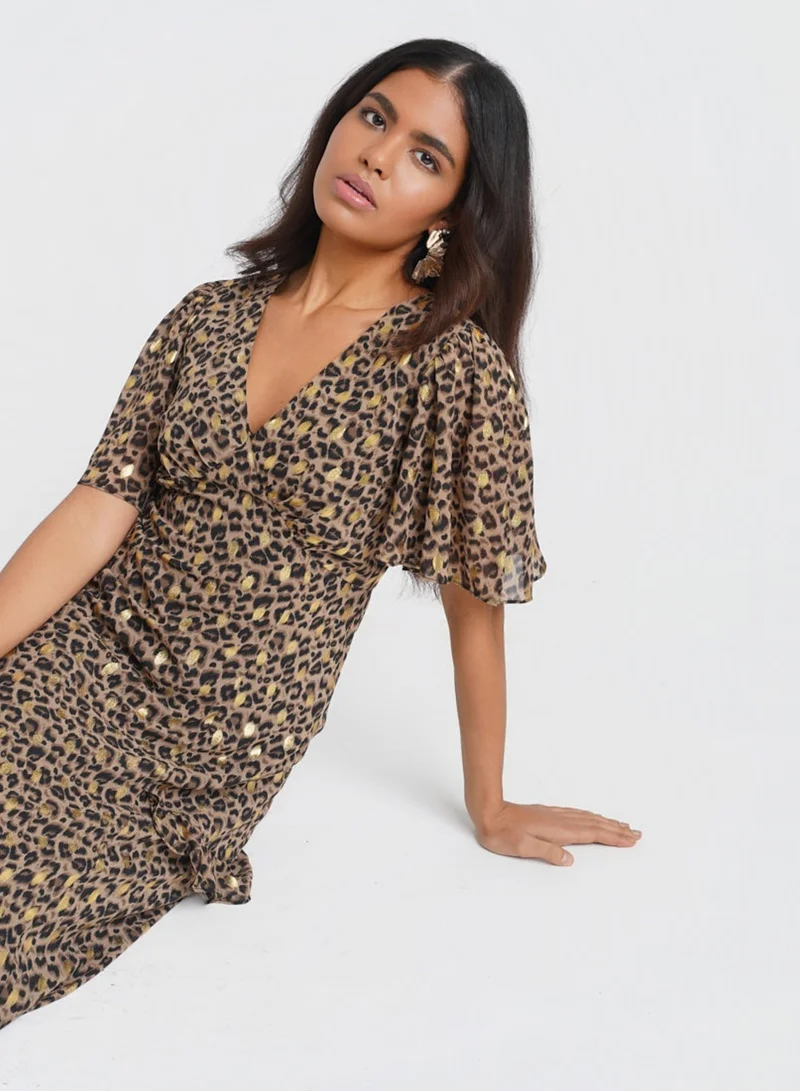 Needs No Label  Ruffle Animal Foil Midi Dress for Women | Best Price UAE