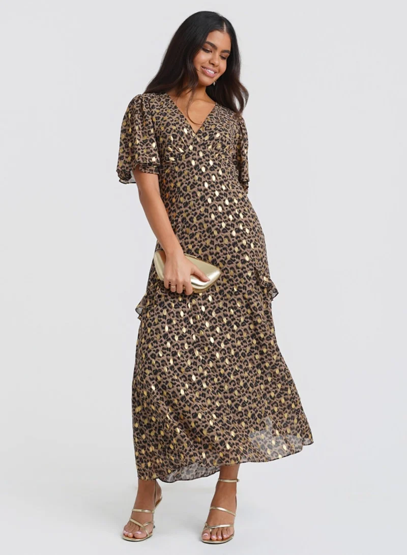Needs No Label  Ruffle Animal Foil Midi Dress for Women | Best Price UAE
