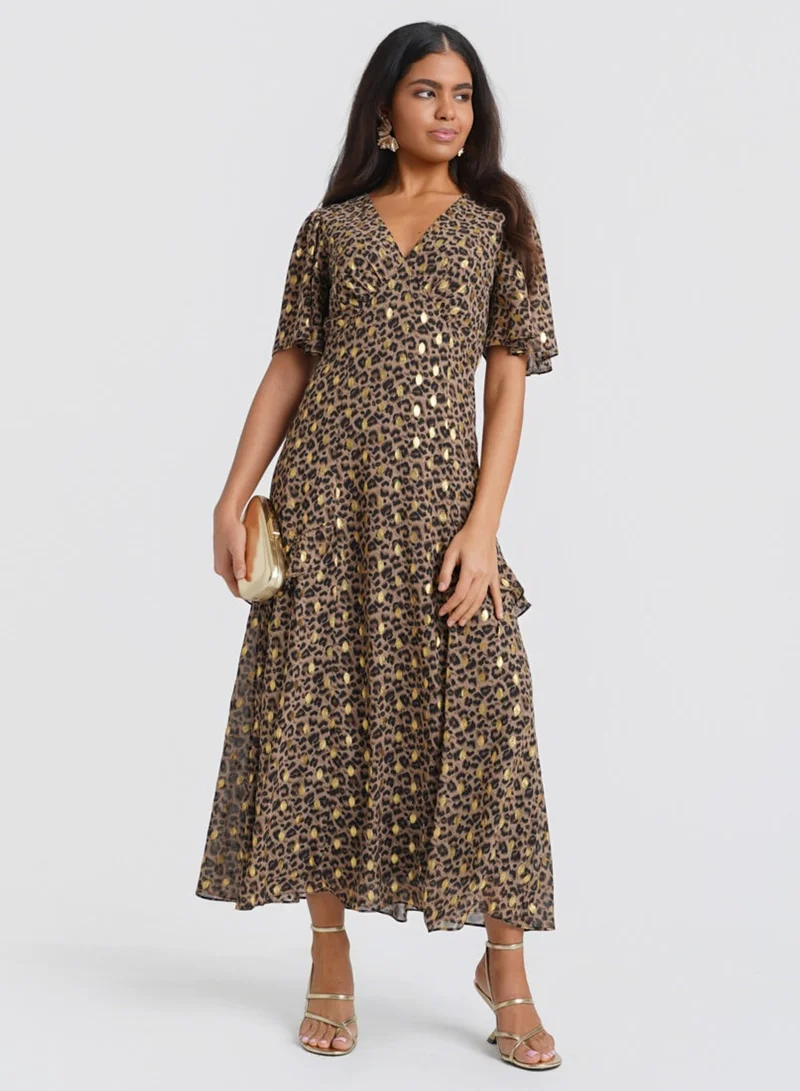 Needs No Label  Ruffle Animal Foil Midi Dress for Women | Best Price UAE