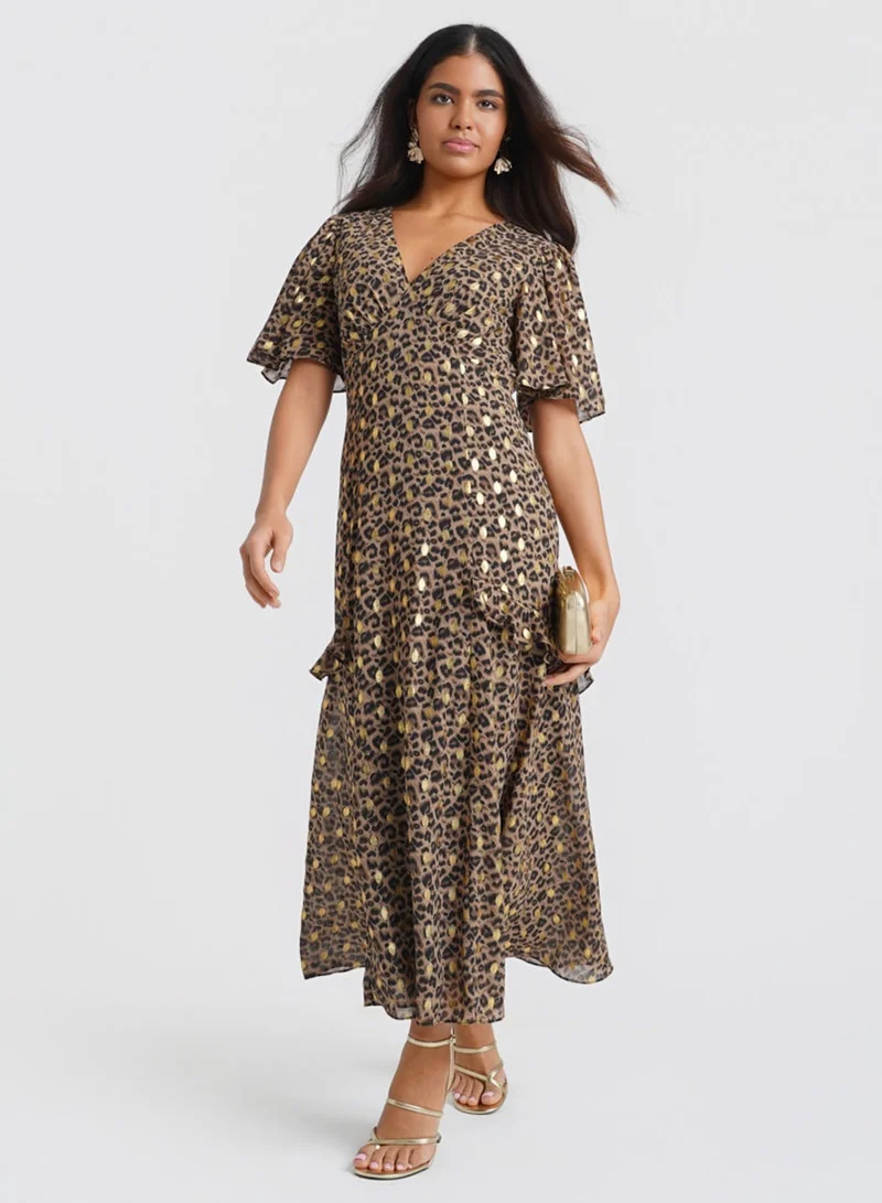 Needs No Label  Ruffle Animal Foil Midi Dress for Women | Best Price UAE
