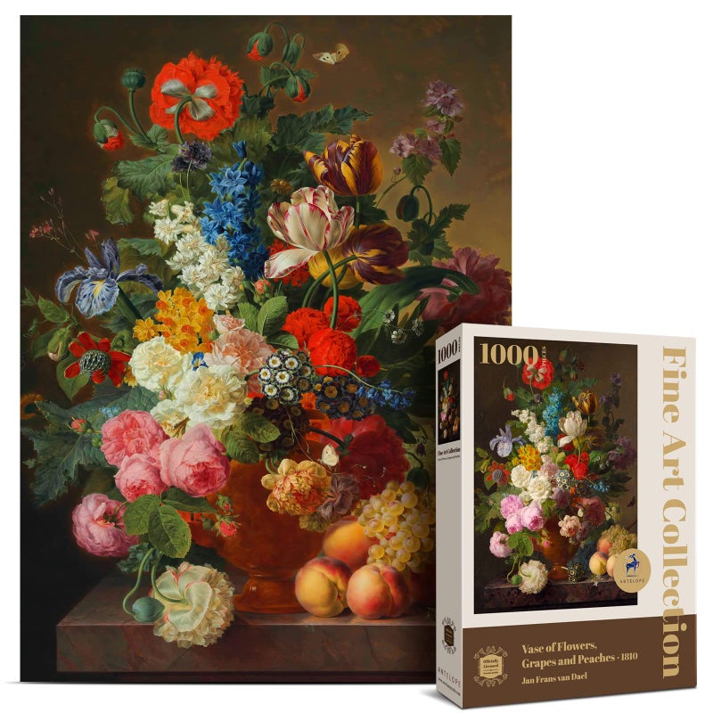 Antelope 1000 Piece Puzzles for Adults Vase Flower Grapes Peaches Jigsaw Puzzle 1000 Pieces Jan Frans Van Dael Officially Licensed High Resolution No Dust Classic Artistic Puzzle