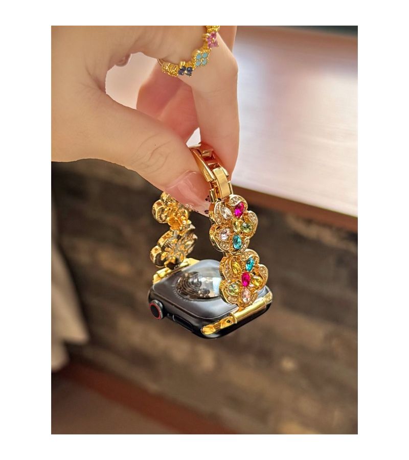Fashion Metal Flower Diamond Encrusted Premium Handmade Strap For Smart Watch Band Rose Golden 38mm 40mm 41mm 42mm - Image 3