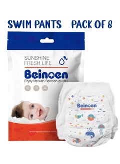 Beinoen Pack of 8 Disposable Swim Diapers, Ultra-Soft and Durable Swim Nappies for Beach, Pool – Cute Swim Pants for Little Boys and Girls, Toddlers  - Image 1