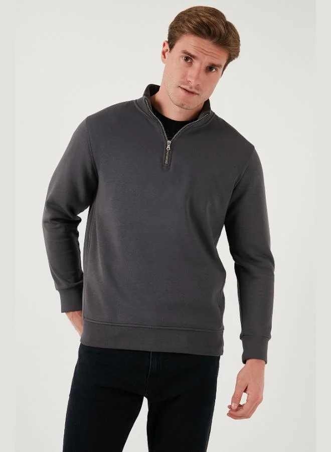 بوراتي بلوزة رجالي قطن بياقة واقفة وسحاب نصفي مقاس عادي من بوراتي