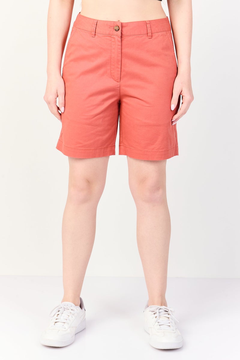 GANT Women Regular Fit Plain Chino Shorts, Rust Brown - Image 1