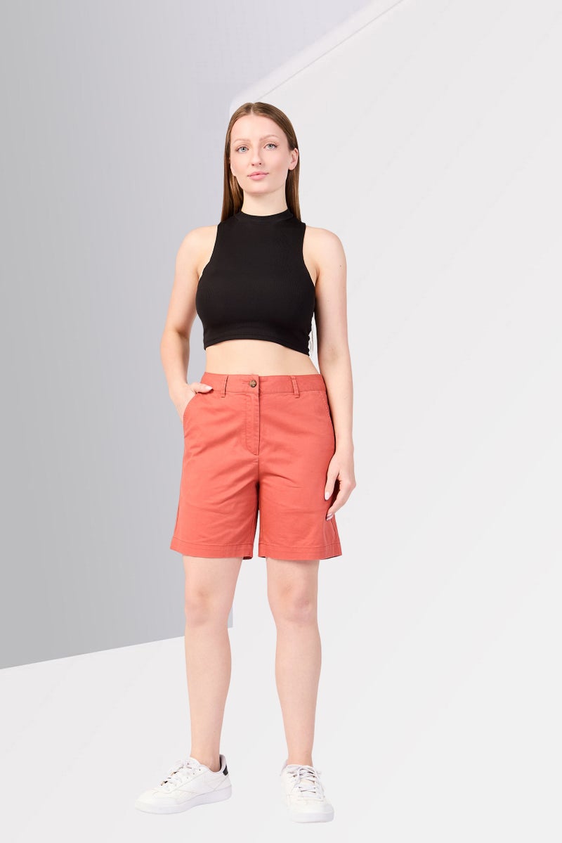 GANT Women Regular Fit Plain Chino Shorts, Rust Brown - Image 2