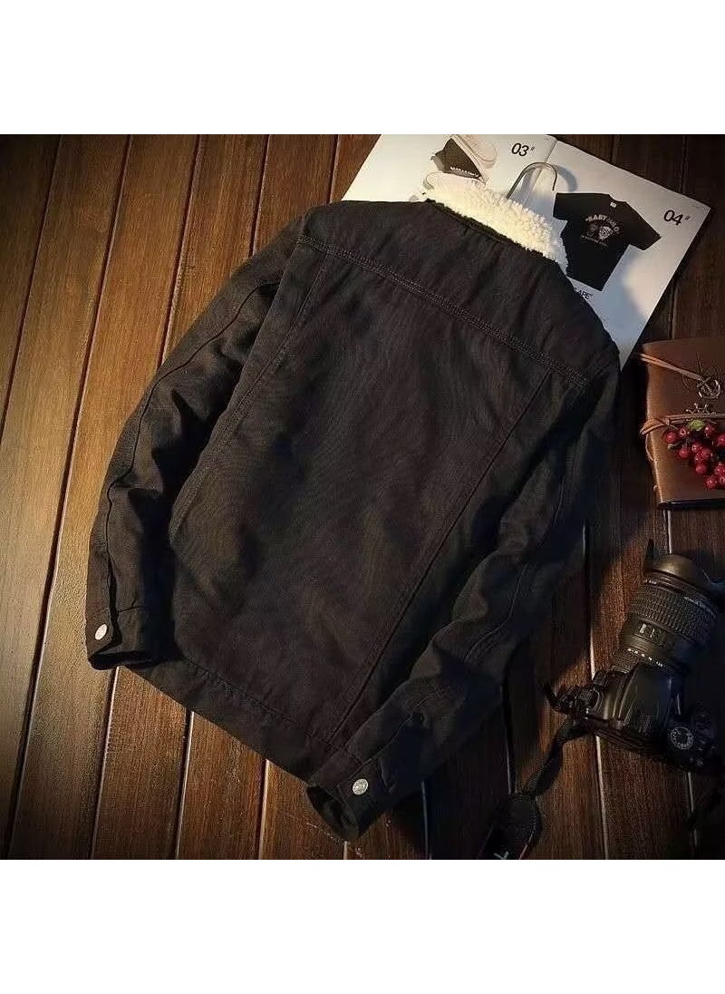 Generic - Vintage American Casual Denim Sherpa Jacket Men Dark Blue - Image 1