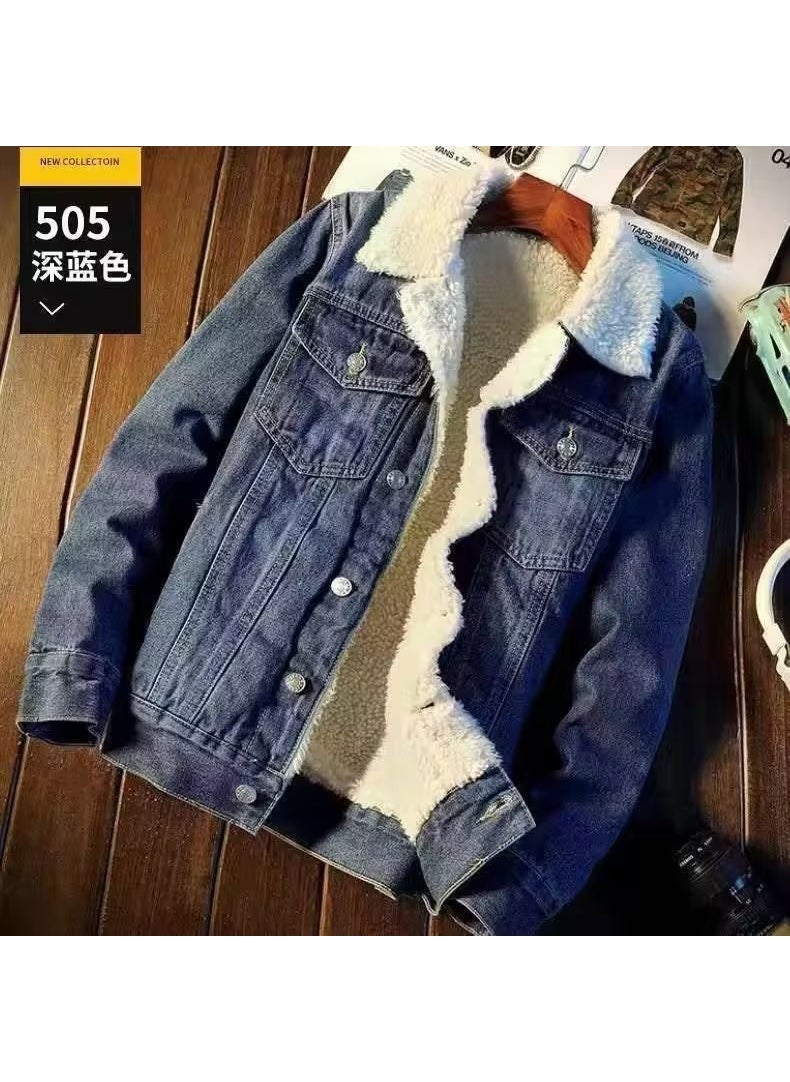 Generic - Vintage American Casual Denim Sherpa Jacket Men Dark Blue - Image 1