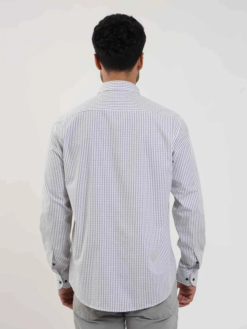 دوفي White Men's Regular Fit Checked Button Collar Long Sleeve Shirt - 97901