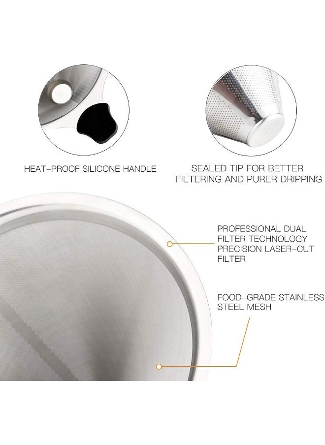 Generic Pour Over Coffee Filter 2PCS, Stainless Steel Coffee Filter, Paperless Reusable Cone Coffee Dripper  - Image 5