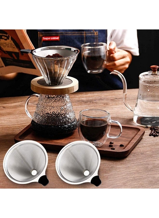 Generic Pour Over Coffee Filter 2PCS, Stainless Steel Coffee Filter, Paperless Reusable Cone Coffee Dripper  - Image 3
