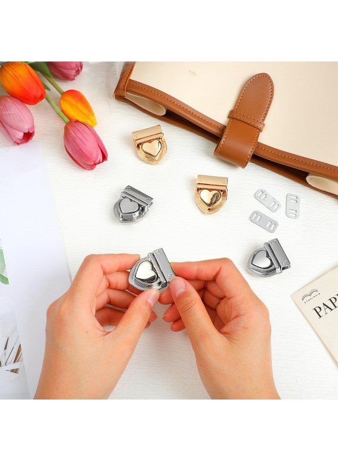 TXIN TXIN 8 Pieces Heart Tuck Lock Clasp Catch Purse Thumb Lock Purse Buckle Fasteners Tongue Lock Handbag Wallet Hardware for DIY Craft Bag Handbag Making,4 Silver&4 Gold  - Image 3