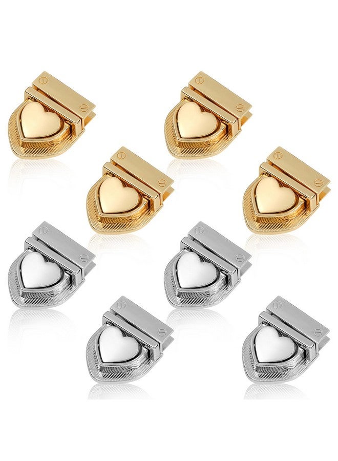 TXIN TXIN 8 Pieces Heart Tuck Lock Clasp Catch Purse Thumb Lock Purse Buckle Fasteners Tongue Lock Handbag Wallet Hardware for DIY Craft Bag Handbag Making,4 Silver&4 Gold  - Image 1