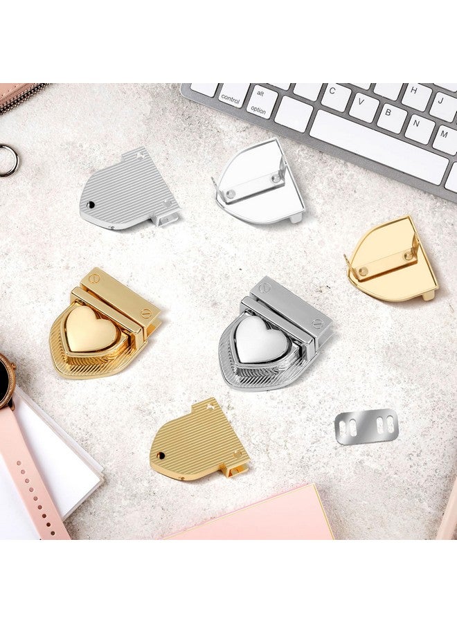 TXIN TXIN 8 Pieces Heart Tuck Lock Clasp Catch Purse Thumb Lock Purse Buckle Fasteners Tongue Lock Handbag Wallet Hardware for DIY Craft Bag Handbag Making,4 Silver&4 Gold  - Image 2