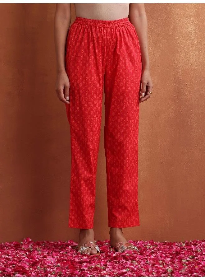 trueBrowns Red Print Angrakha Co-ord Set
