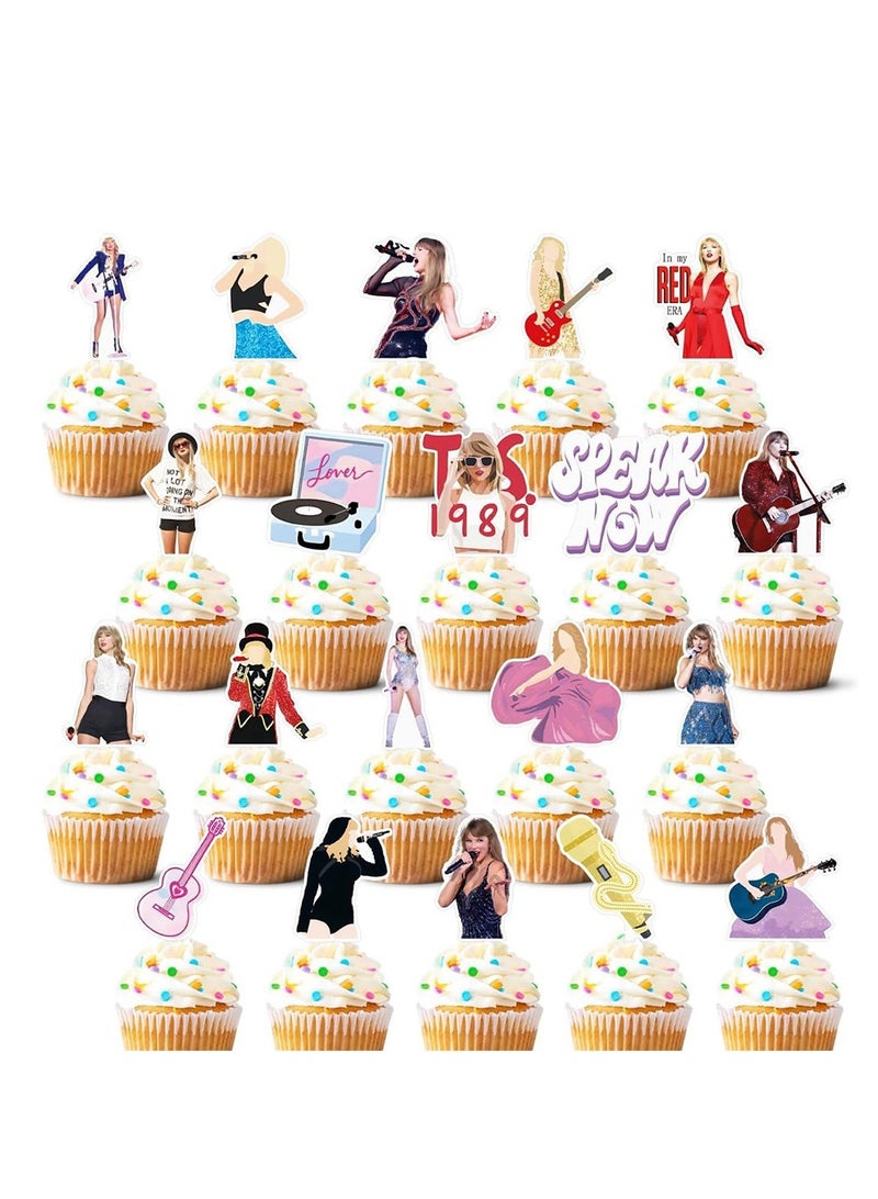 KASTWAVE 40Pcs Cupcake Decorations, Taylor Cupcake Cards, Food Safe Cake Toppers, Singer Party Decorations - Image 1