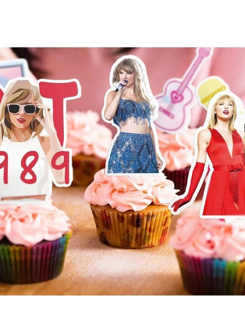 KASTWAVE 40Pcs Cupcake Decorations, Taylor Cupcake Cards, Food Safe Cake Toppers, Singer Party Decorations - Image 3