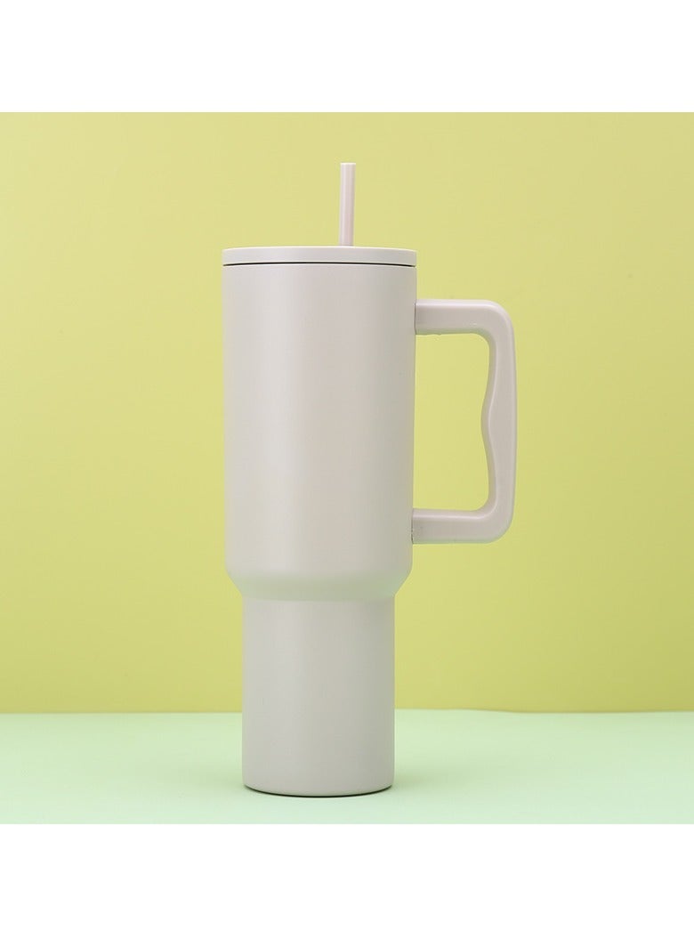 إيفرين كوب بسعة 40 أونصة مع مقبض وغطاء من القش، كوب معزول، زجاجة مياه من الفولاذ المقاوم للصدأ قابلة لإعادة الاستخدام، كوب للسفر، حامل أكواب، هدايا صديقة للنساء، مجموعة رحلتها، طراز بسيط وحديث - Image 1