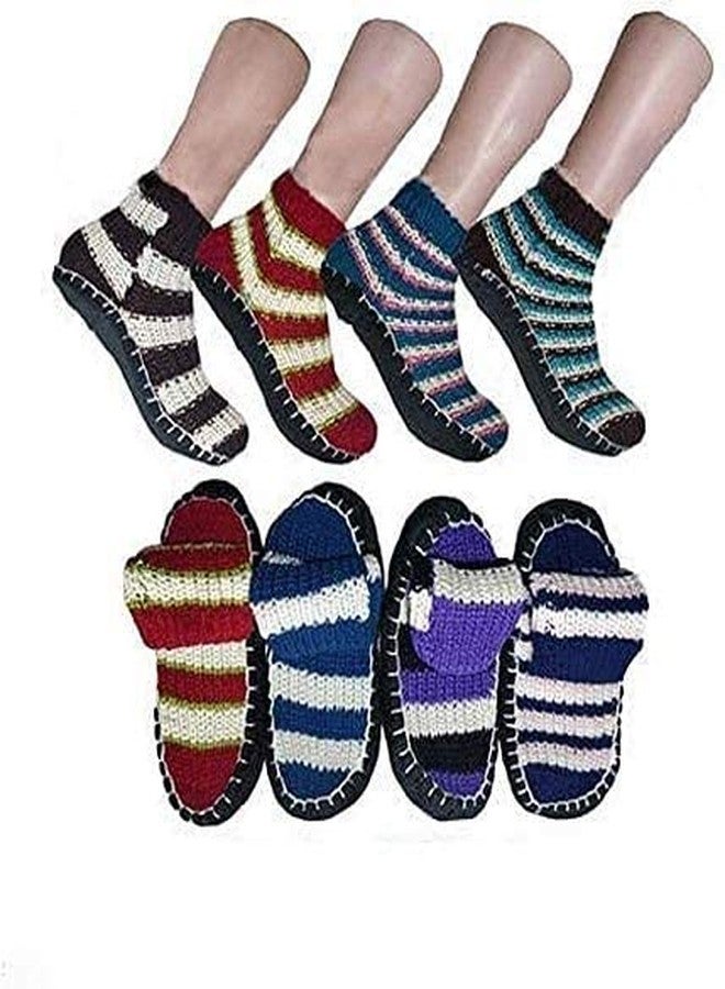 HRBS Handmade Warm Winter Knitted Ankle length short socks for Girls and boys fancy booties for male/female Free size- Pack of 2 Pairs (Multicolor) - Image 1