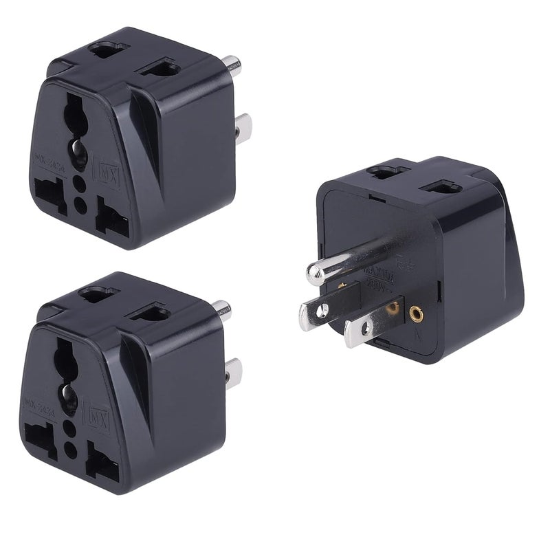 MX Universal Travel Adapter Type B India to USA Canada Japan More 2 in 1 Conversion Plug for Home and Official use Black Pack of 3 - Image 1